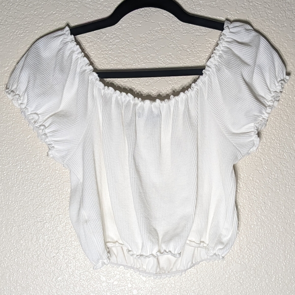 Peasant Style Flirty Crop Top with Frilly Elastic Details - Picture 2 of 5
